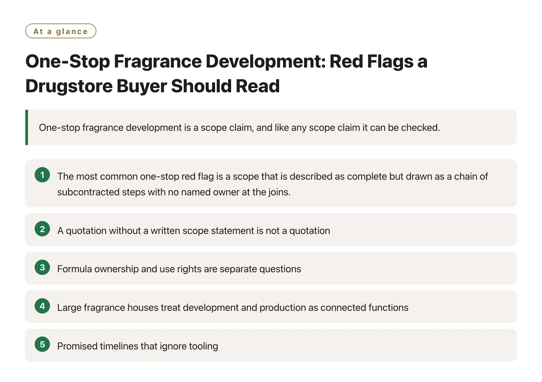 One-Stop Fragrance Development: Red Flags a Drugstore Buyer Should Read——全文要点速览